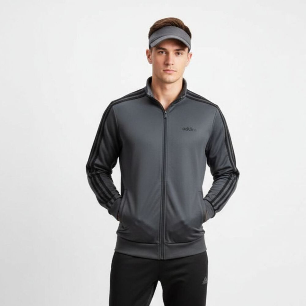 Adidas Men's Gray Zip Up Essentials Sport Athletic Long Sleeve Jacket M